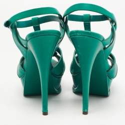Pre Owned Saint Laurent Green Leather Tribute Sandals Size 35