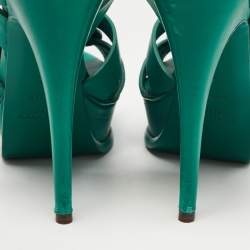 Pre Owned Saint Laurent Green Leather Tribute Sandals Size 35