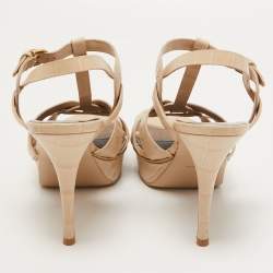 Pre Owned Saint Laurent Beige Croc Embossed Leather Tribute Sandals Size 40