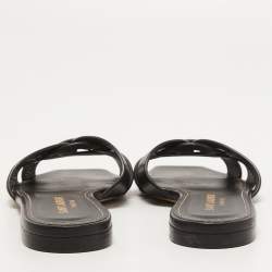 Saint Laurent Black Leather Tribute  Flat Slides Size 36