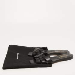 Saint Laurent Black Leather Tribute  Flat Slides Size 36