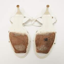 Pre Owned Saint Laurent White Lizard Embossed Leather Tribute Sandals Size 40.5