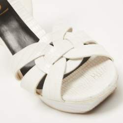 Pre Owned Saint Laurent White Lizard Embossed Leather Tribute Sandals Size 40.5