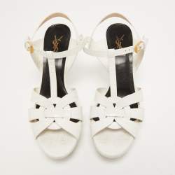 Pre Owned Saint Laurent White Lizard Embossed Leather Tribute Sandals Size 40.5