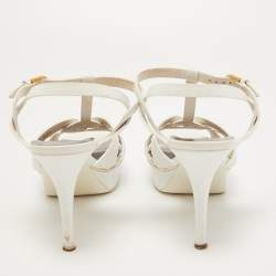 Pre Owned Saint Laurent White Lizard Embossed Leather Tribute Sandals Size 40.5