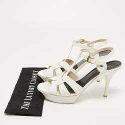 Pre Owned Saint Laurent White Lizard Embossed Leather Tribute Sandals Size 40.5