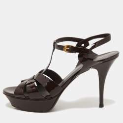 Saint Laurent Burgundy Patent Leather Tribute Sandals Size 41
