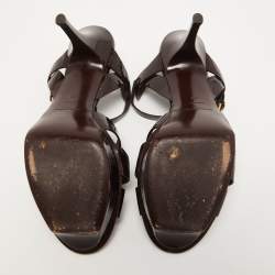 Saint Laurent Burgundy Patent Leather Tribute Sandals Size 41