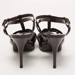 Saint Laurent Burgundy Patent Leather Tribute Sandals Size 41