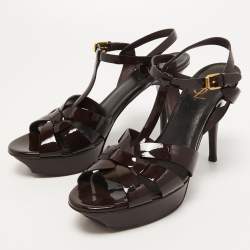 Saint Laurent Burgundy Patent Leather Tribute Sandals Size 41