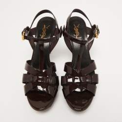 Saint Laurent Burgundy Patent Leather Tribute Sandals Size 41