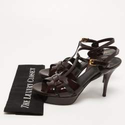 Saint Laurent Burgundy Patent Leather Tribute Sandals Size 41