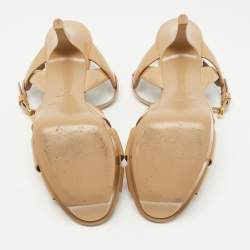 Pre Owned Saint Laurent Paris Beige Patent Leather Tribute Sandals Size 36