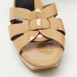 Pre Owned Saint Laurent Paris Beige Patent Leather Tribute Sandals Size 36