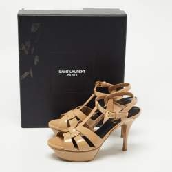 Pre Owned Saint Laurent Paris Beige Patent Leather Tribute Sandals Size 36