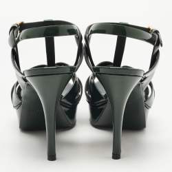 Saint Laurent Paris Green Patent Tribute Sandals Size 38