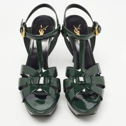 Saint Laurent Paris Green Patent Tribute Sandals Size 38
