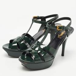 Saint Laurent Paris Green Patent Tribute Sandals Size 38