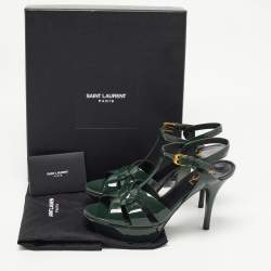 Saint Laurent Paris Green Patent Tribute Sandals Size 38
