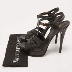 Pre Owned Saint Laurent Black Leather Tribute Sandals Size 40