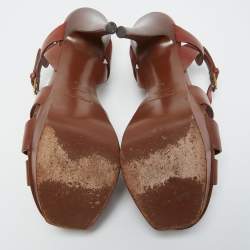 Pre Owned Saint Laurent Brown Leather Tribute Sandals Size 39