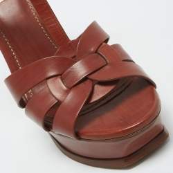Pre Owned Saint Laurent Brown Leather Tribute Sandals Size 39