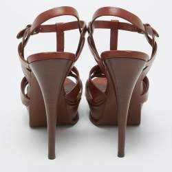 Pre Owned Saint Laurent Brown Leather Tribute Sandals Size 39