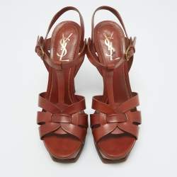 Pre Owned Saint Laurent Brown Leather Tribute Sandals Size 39