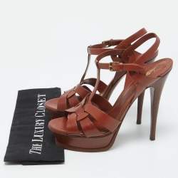Pre Owned Saint Laurent Brown Leather Tribute Sandals Size 39
