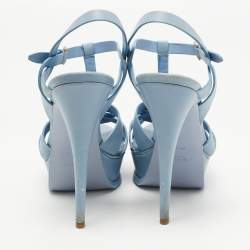 Pre Owned Saint Laurent Light Blue Leather Tribute Sandals Size 40