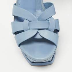 Pre Owned Saint Laurent Light Blue Leather Tribute Sandals Size 40