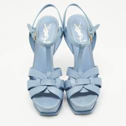 Pre Owned Saint Laurent Light Blue Leather Tribute Sandals Size 40