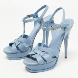 Pre Owned Saint Laurent Light Blue Leather Tribute Sandals Size 40
