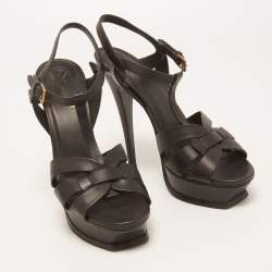 Pre Owned Saint Laurent Black Leather Tribute Sandals Size 39