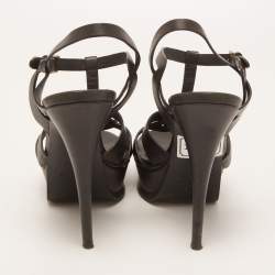 Pre Owned Saint Laurent Black Leather Tribute Sandals Size 39