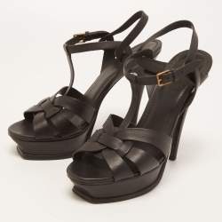 Pre Owned Saint Laurent Black Leather Tribute Sandals Size 39