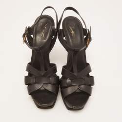 Pre Owned Saint Laurent Black Leather Tribute Sandals Size 39