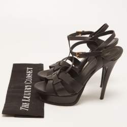 Pre Owned Saint Laurent Black Leather Tribute Sandals Size 39