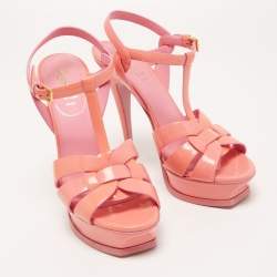 Pre Owned Saint Laurent Pink Patent Leather Tribute Sandals Size 39