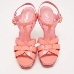 Pre Owned Saint Laurent Pink Patent Leather Tribute Sandals Size 39