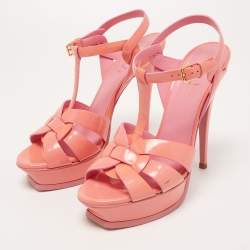 Pre Owned Saint Laurent Pink Patent Leather Tribute Sandals Size 39