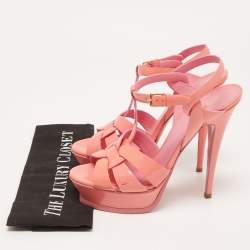 Pre Owned Saint Laurent Pink Patent Leather Tribute Sandals Size 39