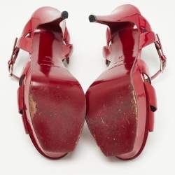 Pre Owned Saint Laurent Dark Red Patent Leather Tribute Sandals Size 39