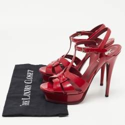 Pre Owned Saint Laurent Dark Red Patent Leather Tribute Sandals Size 39
