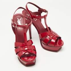 Pre Owned Saint Laurent Dark Red Patent Leather Tribute Sandals Size 39