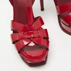 Pre Owned Saint Laurent Dark Red Patent Leather Tribute Sandals Size 39
