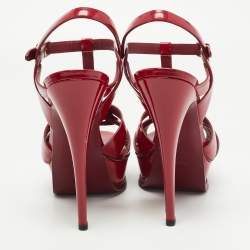 Pre Owned Saint Laurent Dark Red Patent Leather Tribute Sandals Size 39