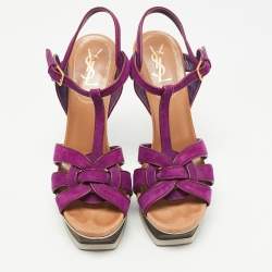 Pre Owned Saint Laurent Multicolor Suede and Leather Tribute Sandals Size 39