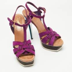 Pre Owned Saint Laurent Multicolor Suede and Leather Tribute Sandals Size 39