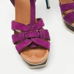 Pre Owned Saint Laurent Multicolor Suede and Leather Tribute Sandals Size 39